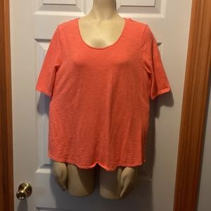 Chicos Solid Scoop Neck Cotton T-Shirt 1Short Sleeve Peach Pullover